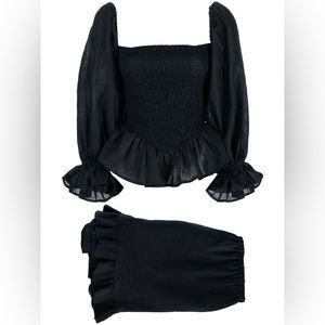 Sleeper Black Smocked Puff-Sleeve Jumpsuit Set
